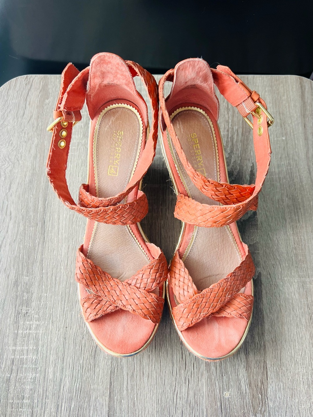 Sperry Coral Braided Wedge Sandals with Ankle Strap